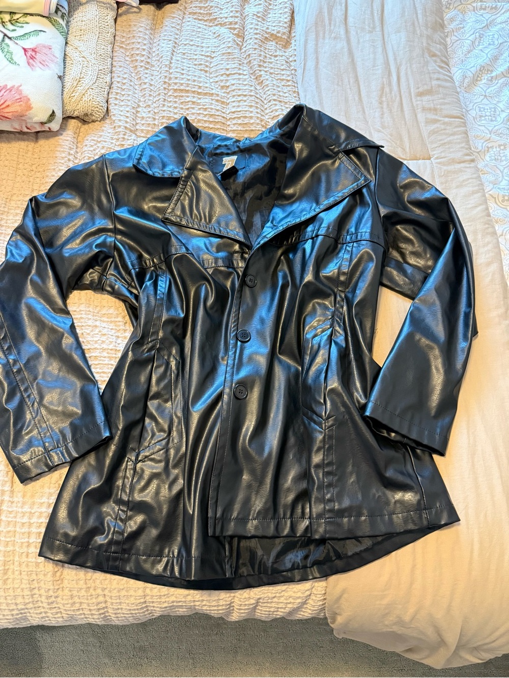 Seventy Black Faux Leather Jacket with Notch Collar
